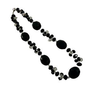 Black Clear Faceted Beaded Necklace 18.5" Long Choker Style